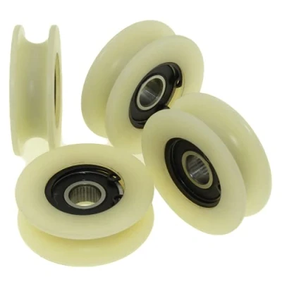 Afbeelding van 4 stuks nylon wielen met 10 mm ronde groef 45 diameter lager 50 kg inhoud nauwkeurig bewerkt in de EU (45 10)