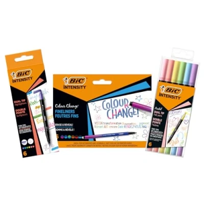 Afbeelding van BIC Intensity 2 in 1 Pennen bundel Diverse kleuren Highlighters Fineliners Penseelstiften 3x6 stuks