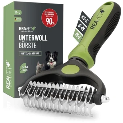 Afbeelding van ReaVET Hondenborstel en kattenborstel, ondervachtborstel voor lang haar, grote rassen, verwijdert ondervacht klitten, met massage effect dekhaarbescherming, vachtborstel honden, katten