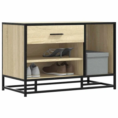 Afbeelding van vidaXL Schoenenbank 80x40x53,5 cm bewerkt hout en metaal sonoma eiken