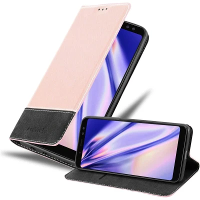 Afbeelding van Cadorabo Hoesje geschikt voor Samsung Galaxy A8 2018 in ROSE GOUD ZWART Beschermhoes met magnetische sluiting, standfunctie en kaartvakje Book Case Cover Etui