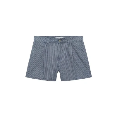 Afbeelding van Mango Striped WITH Pleats Jeansshort, Dames, Maat: 32, Dark blue