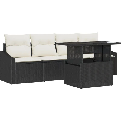 Afbeelding van vidaXL Tuin Sofa Set van 5 Zwart, Crème Rattan, Polyester