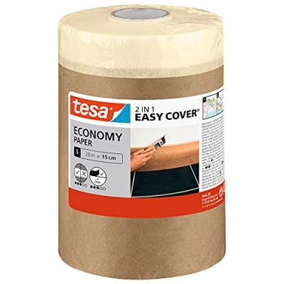 Afbeelding van tesa Easy Cover Universal Paper 2 in 1 afdekpapier met zelfklevende afplakband voor schilder en renovatiewerk 20 m x 15 cm,Beige