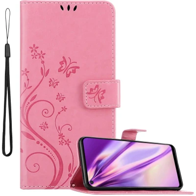 Afbeelding van Cadorabo Hoesje geschikt voor Huawei P40 LITE E in BLOEMEN ROZE Beschermhoes bloemmotief met magnetische sluiting, standfunctie en kaartsleuven Book Case Cover Etui