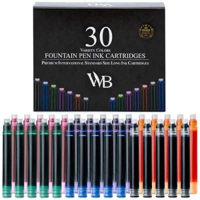 Afbeelding van Wordsworth &amp; Black 30 Verpakkingen geassorteerde KLEUREN Vulpen inktpatronen VERSCHEIDENHEID Korte internationale standaardmaat Lengte Ca. 3,7 cm, Diameter voet 0,5 cm Wegwerp