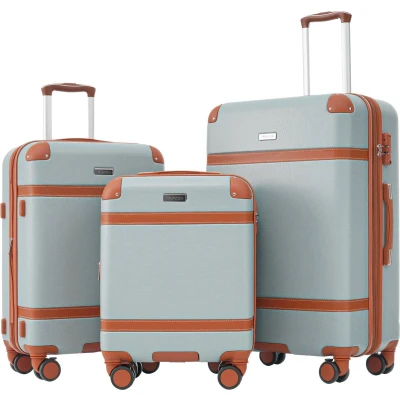 Afbeelding van Merax Kofferset Hardcase Trolleykoffer met 4 Wielen Handbagage van ABS materiaal TSA slot Lichtgroen/Bruin