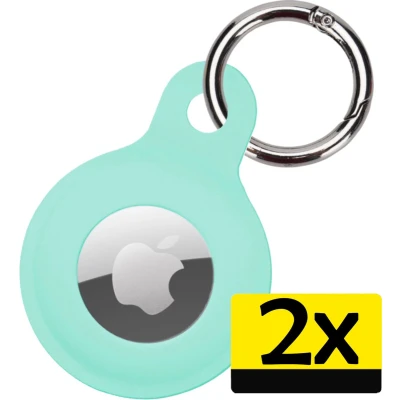 Afbeelding van Hoesje Geschikt voor Apple AirTag Sleutelhanger Houder Siliconen Turquoise 2 Stuks
