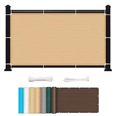 Afbeelding van Balkonbespanning 100 x 1000 cm HDPE 90% uv bescherming Zichtscherm balkonbekleding met Touw Kabelbinder voor balkon balustrades terras tuin, Beige
