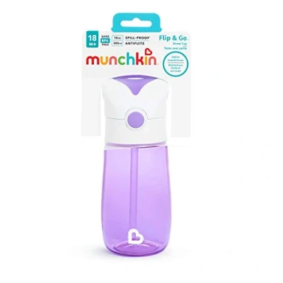 Afbeelding van Munchkin® Flip &amp; Go™ Peuter Sippy Cup met rietje, 12 ounce, ultra duurzaam Tritan materiaal, morsbestendig ontwerp voor rommelvrije avonturen
