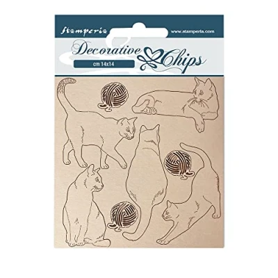 Afbeelding van Stamperia Decorative Chips Provence Cats with Wool Balls (SCB117) (DISCONTINUED)