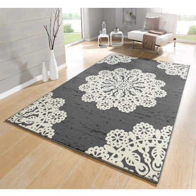 Afbeelding van Modern Tapijt/Vloerkleed Lace Grijs/crème 80x150 Cm