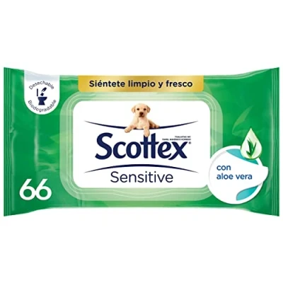 Afbeelding van Scottex Sensitive toiletpapier met aloë vera, 12 verpakkingen van 66 stuks, in totaal 792 stuks
