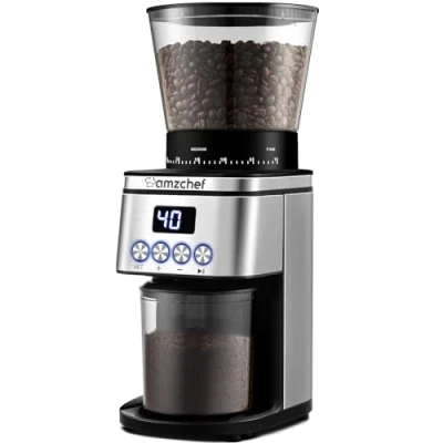Afbeelding van AMZCHEF elektrische Koffiemolen 30 instellingen voor grof tot fijn malen 1 12 kopjes of 40 seconden 300g grote vultrechter met LCD scherm en digitale timer