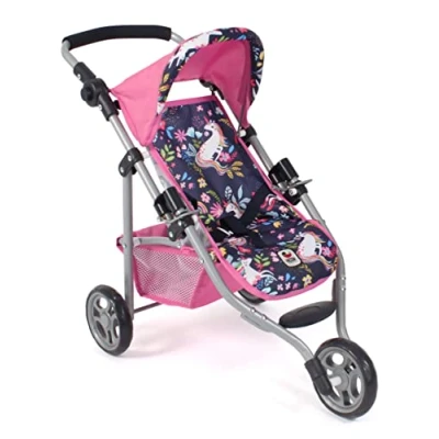 Afbeelding van Bayer Chic 2000 Poppenbuggy Lola, joggingbuggy, poppenjogger, poppenwagen, eenhoorn, 612 43, marineblauw, roze