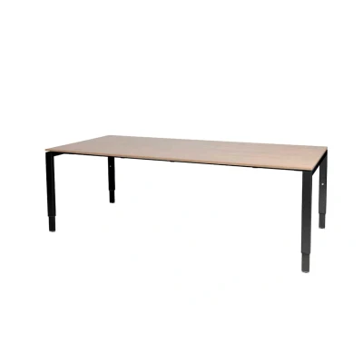 Afbeelding van Domino vergadertafel, hoogte instelbaar (62 85cm) met 200x100cm &#039;zwevend&#039; havana/ kersen licht 25mm blad en zwart (RAL9005) N poot frame