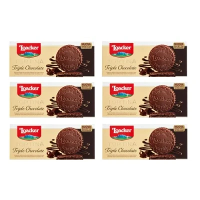 Afbeelding van 3x Loacker Tortina Triple Dark 3pz donkere chocoladevreugde met cacaocrème cake 63g