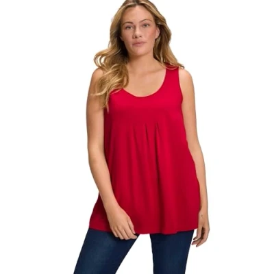 Afbeelding van Ulla Popken Damestop, pleats, A lijn, ronde hals, mouwloos, modal T shirts, donkergrijs, 62/64 NL