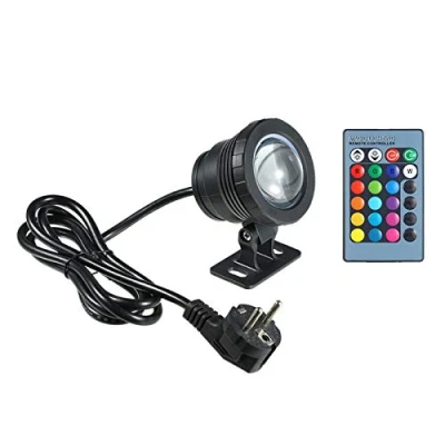 Afbeelding van Lixada AC85 265V 10W RGB LED onderwaterlicht duiklamp met afstandsbediening 16 kleuren 4 lichteffecten IP68 waterdicht ontwerp voor zwembad, aquarium, fontein, Kerstmis, festival, huwelijksfunctie (zwart)