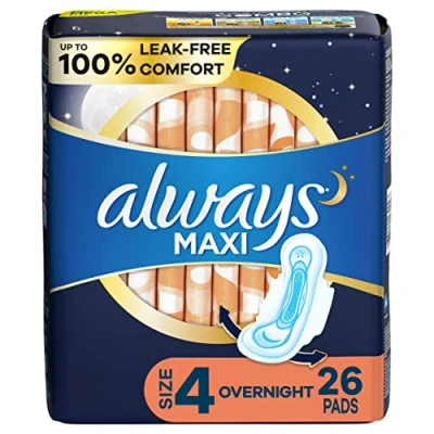 Afbeelding van Always Maxi Vrouwelijke handdoeken voor dames, maat 4, nachtabsorptie, met vleugels, ongeparfumeerd, 26 stuks
