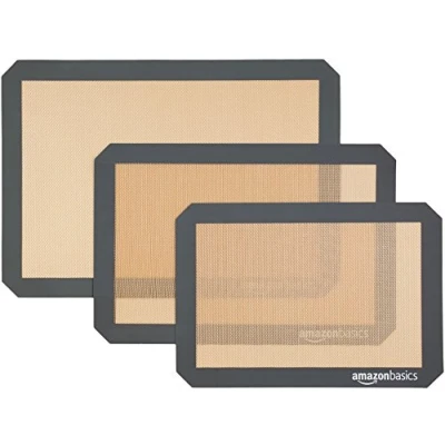 Afbeelding van Amazon Basics Rechthoekige bakmat van siliconen, 3 stuks, bruin/zwart