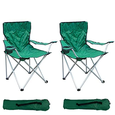 Afbeelding van Set van 2 visstoelen, campingstoel, vouwstoel, visstoel, regisseursstoel, groen, met bekerhouder en tas, belastbaar tot 120 kg