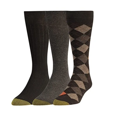 Afbeelding van Gold Toe Klassieke Argyle sokken voor heren, 3 paar jurksokken, multipair (3 stuks), Bruine diamant paar), One Size
