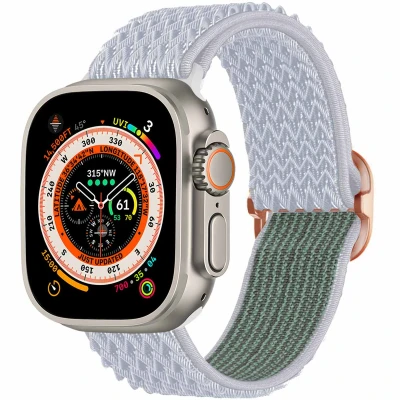 Afbeelding van Apple Watch bandje Textiel Lichtgrijs Geschikt voor Series 1 9 / SE Ultra (2)