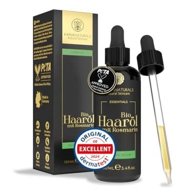 Afbeelding van BIO Rozemarijnolie haar 100ml + HYALURONISCH ACID Haarolie met Rozemarijn Hooggedoseerd BIOTINE VEGAN &amp; Versnelt haargroei tegen haaruitval voor gezond