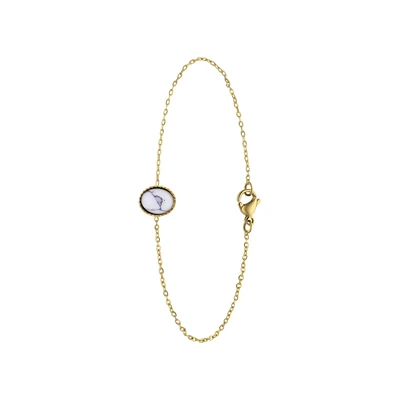 Afbeelding van Lucardi Dames Stalen goldplated Armband met wit turquoise Staal Goudkleurig 20 cm