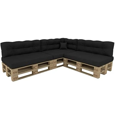 Afbeelding van POKAR Palletkussen Kussenset voor Europallets 8er: 3x Kussenzitting 120x80cm + Kussen rug 120x40cm 1x Zijkussen 60x40cm +1x Sierkussen 40x40cm, Bank, zonder Pallets, Antraciet