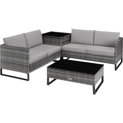 Afbeelding van tectake Loungeset Ostuni wicker grijs
