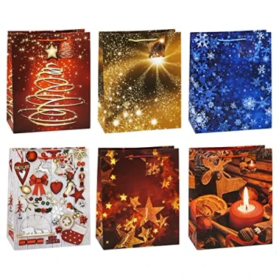 Afbeelding van TSI 83318 cadeauzakjes kerstmis serie 8, verpakking van 12, afmetingen: groot (hxbxd 32 x 26 13,5 cm)