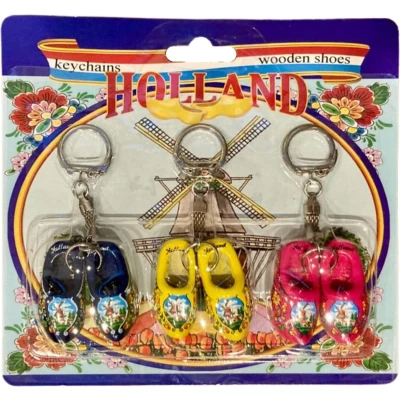 Afbeelding van Sleutelhanger Klomp Dubbel 4 Cm In Blister Holland 3 Stuks Souvenir Gekleurd