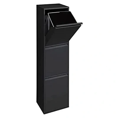 Afbeelding van Arregui Basic CR306 B Afval en recyclingemmer van staal, met 3 vakken, x 17 l (51 liter), keukenafvalemmer, recyclingcontainer voor thuis of op kantoor, zwart