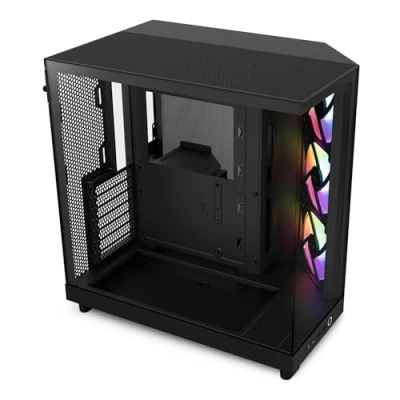 Afbeelding van NZXT H6 Flow RGB CC H61FB R1 Compacte Mid Tower kast met twee kamers Inclusief 3 x 120mm ventilatoren Panoramisch glazen panelen Hoogwaardige luchtstroompanelen Zwart