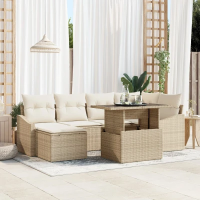 Afbeelding van vidaXL Tuin Sofa Set van 7 Beige Riet, Polyester