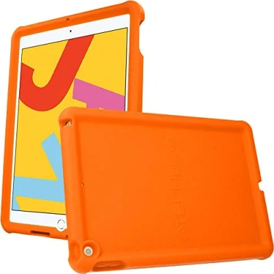 Afbeelding van TECHGEAR Bumper Case Compatibel met iPad 10.2 2020/2019 [8e / 7e generatie] Hoesje Robuuste Schokbestendige Zachte Siliconen screen protector cover, Kindvriendelijk hoes [Oranje]