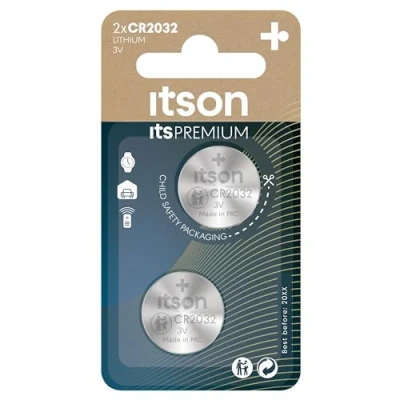 Afbeelding van ITSON, CR2032 lithium knoopcel, 3 V, 2 stuks, aanbevolen voor autosleutels