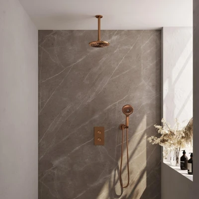 Afbeelding van Brauer Copper Edition Regendoucheset inbouw hoofddouche 20cm plafondarm 2 functies inclusief inbouwdeel handdouche Rond 3 standen PVD