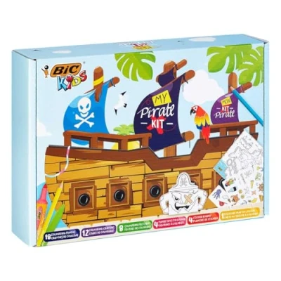 Afbeelding van BIC Kids My Pirate Kit: Kleurpotloden, Kleurplaten, Stickervellen, Schatkaart Diverse Kleuren, Doos van 47 Stuks