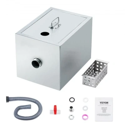 Afbeelding van VEVOR commerciële vetafscheider, 8 lbs boveninlaatafscheider, roestvrijstalen vetafscheider onder de gootsteen, 2,78 GPM afvalwaterolie waterafscheider, voor restaurant, kantine, enz.