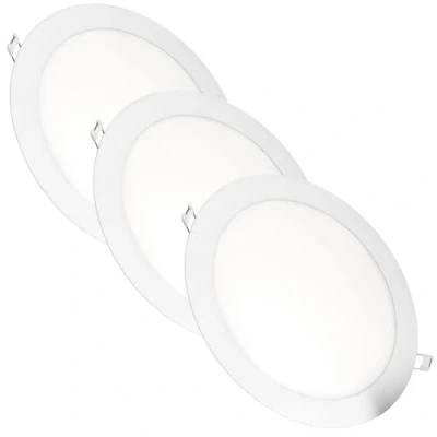 Afbeelding van Jandei Pack x 3 inbouw LED downlights, 18W, 1440 lumen, ronde vorm, verzonken gat Ø 200 205 mm, extra plat 13 mm diepte, neutraal wit 4200K, inclusief transformatoren [Energieklasse F]