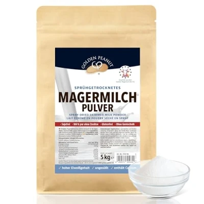 Afbeelding van GOLDEN PEANUT Mageremelkpoeder 5 kg vetarm gespoten gedroogd, lange houdbare magere melk, vervanging van verse ijsproductie, herkomst EU
