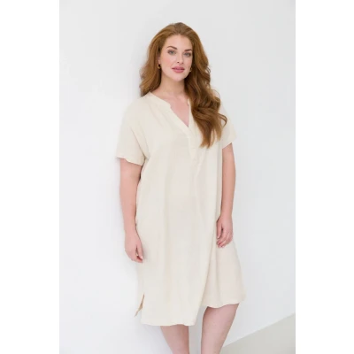 Afbeelding van Base Level Curvy jurk met linnen beige