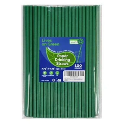 Afbeelding van Lives on Green Wegwerp papieren rietjes solide groen 19,7 x 0,6 cm, 100 stuks voor drinken, dranken, sap, frisdrank, bar accessoires