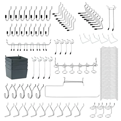 Afbeelding van Faankiton 113 stuks pegboard haakassortiment, steekbord, accessoires, gereedschapsgatwand, haken, gatplaten, haakset voor 1/8 en 1/4 inch pegboard, 16 verschillende haken (113 stuks)