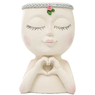 Afbeelding van LINGJIONG bloempot, hoofdplantenpot, meisjes, hars, vetplanten, voor binnen of buiten, bureau, decoratief ornament