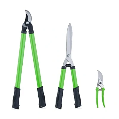 Afbeelding van Relaxdays snoeischaar set, 3 delig, voor rozen, bloemen, takken en heggen, ergonomisch, handmatige tuinschaar, groen
