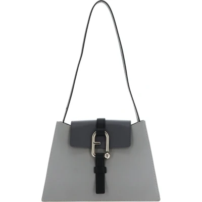 Afbeelding van FURLA Leren Schoudertas Nuvola Shoulder Bag Cenere + Soil Nero Grijs